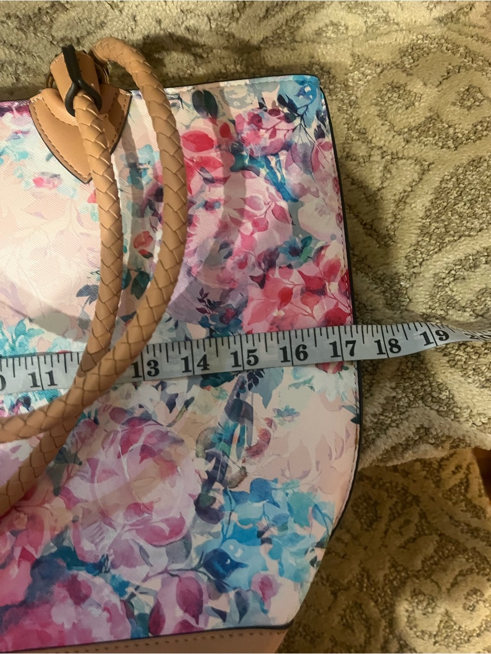 Nanette Lepore Pink Floral Tote with Tan Trim - Picture 11 of 13